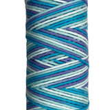 Teal, Eggshell Bue, White striped skein of yarn