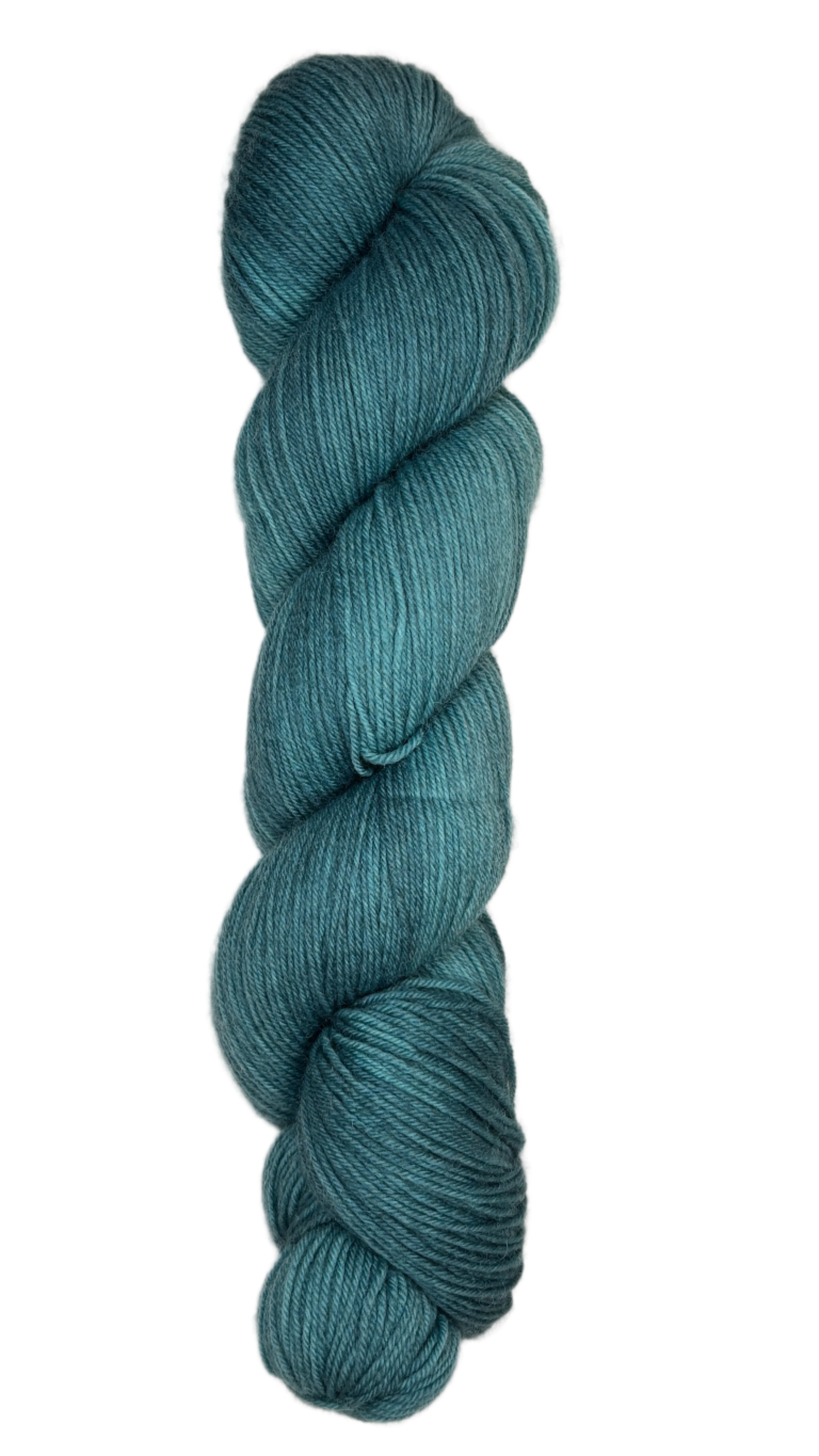 Skein of hand dyed fingering weight yarn in the color blue