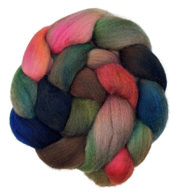 Polwarth combed top fiber braid in the colors red pink orange brown black grey navy