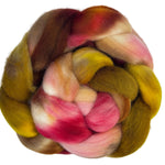 Polwarth combed top fiber braid in the colors yellow red brown white