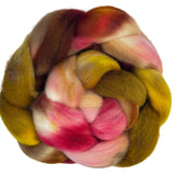 Polwarth combed top fiber braid in the colors yellow red brown white