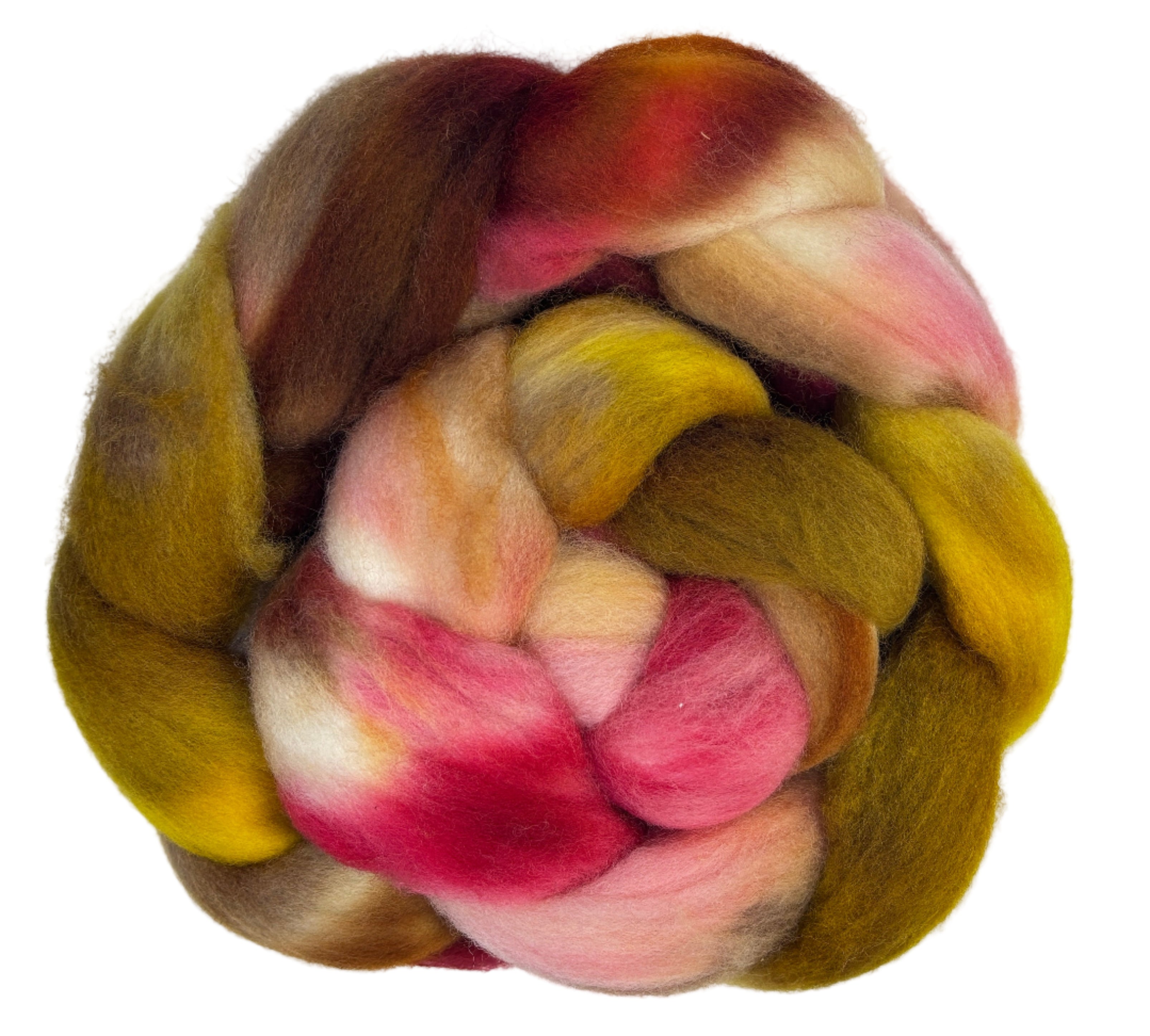 Polwarth combed top fiber braid in the colors yellow red brown white
