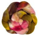 Polwarth combed top fiber braid in the colors yellow red brown white