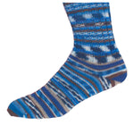 A blue and white striped sock