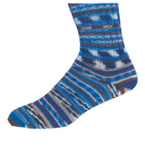 A blue and white striped sock