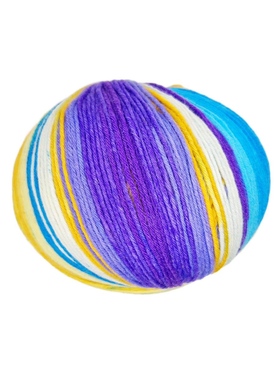 ONline Supersocke 8-Ply Merino Color purple white and yellow