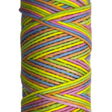 Pastel Pink, Blue, Yellow, Green, Orange striped skein of yarn