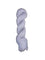 Light blue / purple skein of mountain meadow wool yarn on a white background