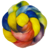Polwarth combed top fiber braid in the colors yellow blue green orange red and purple