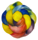Polwarth combed top fiber braid in the colors yellow blue green orange red and purple