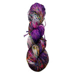 Multicolored skein of yarn on a white background