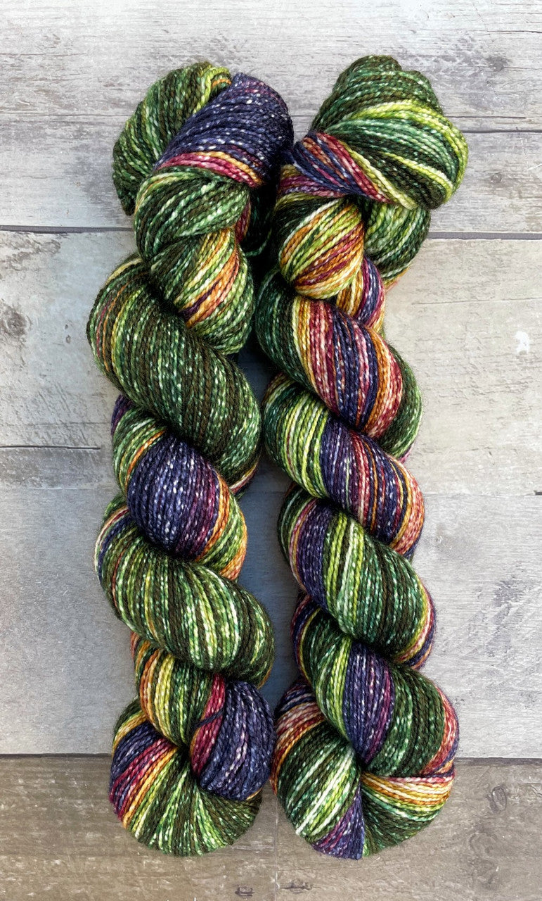 Polka Dot Sheep Striata Gradient yarn color green and purple and yellow