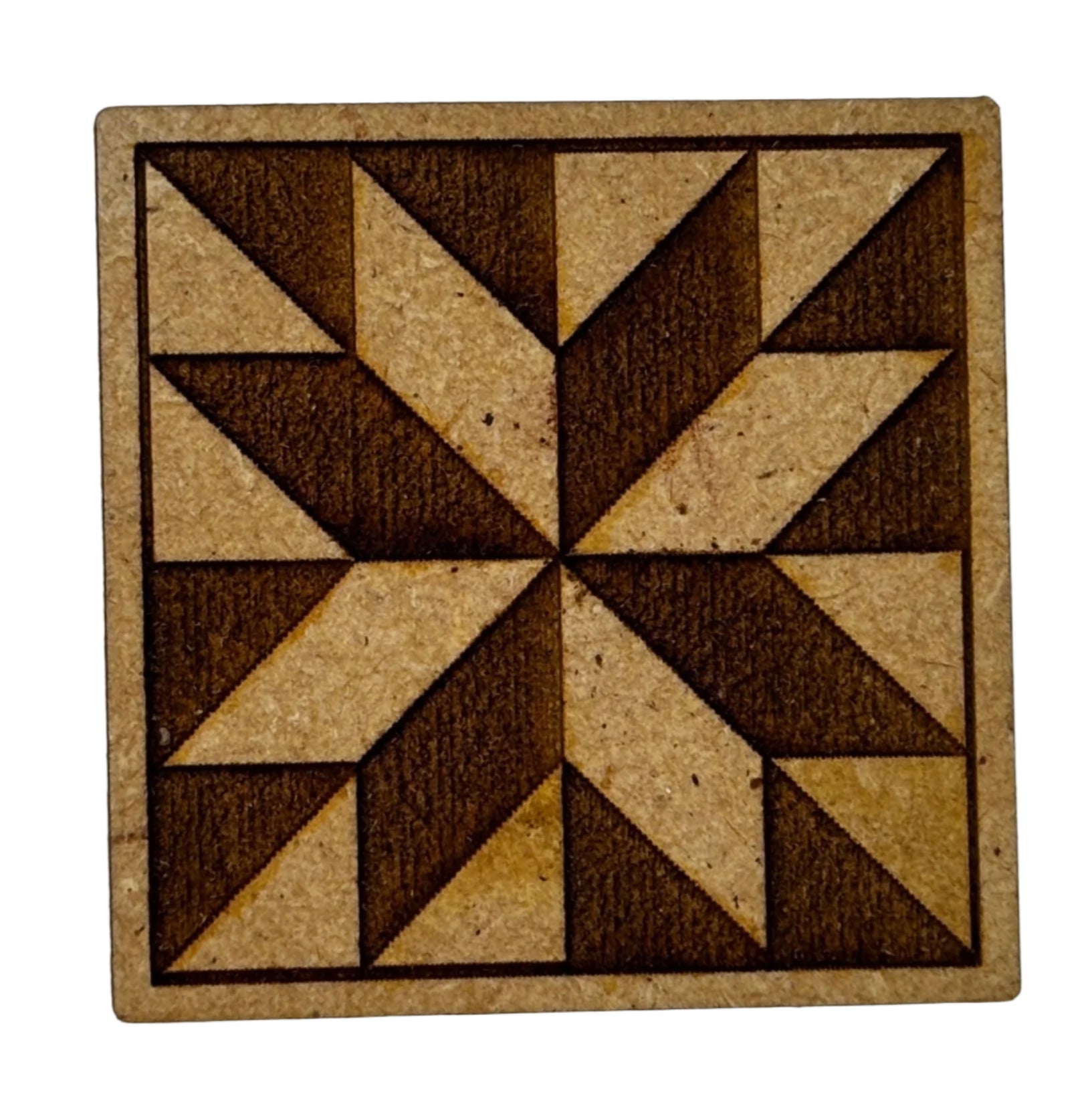 Wooden magnetic needle minder with decorative etching