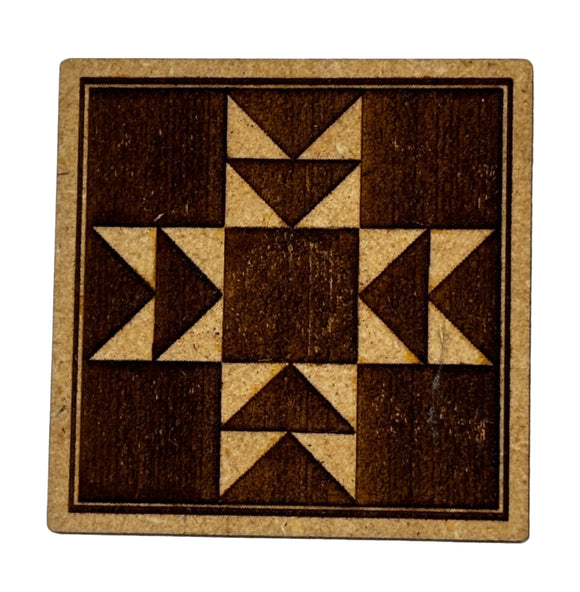 Wooden magnetic needle minder with decorative etching