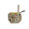 Floral-patterned pouch with toucan and parrot design on a plain background