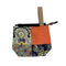 Patchwork fabric pouch with a strap on a white background