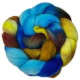 Polwarth combed top fiber braid in the colors yellow brown blue dark blue light brown dark brown 