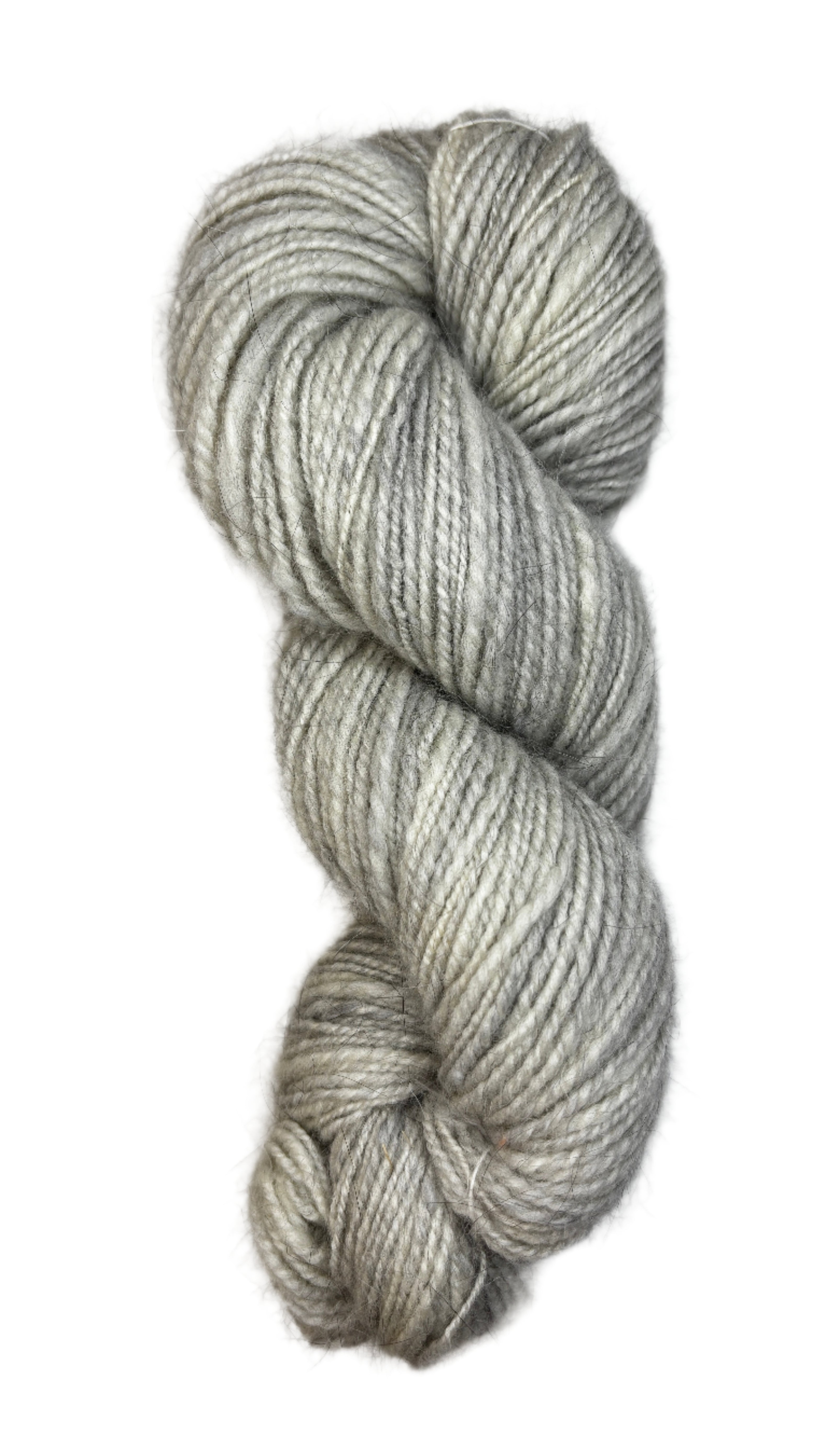Handspun skein of Angora and Wool Yarn color grey and white