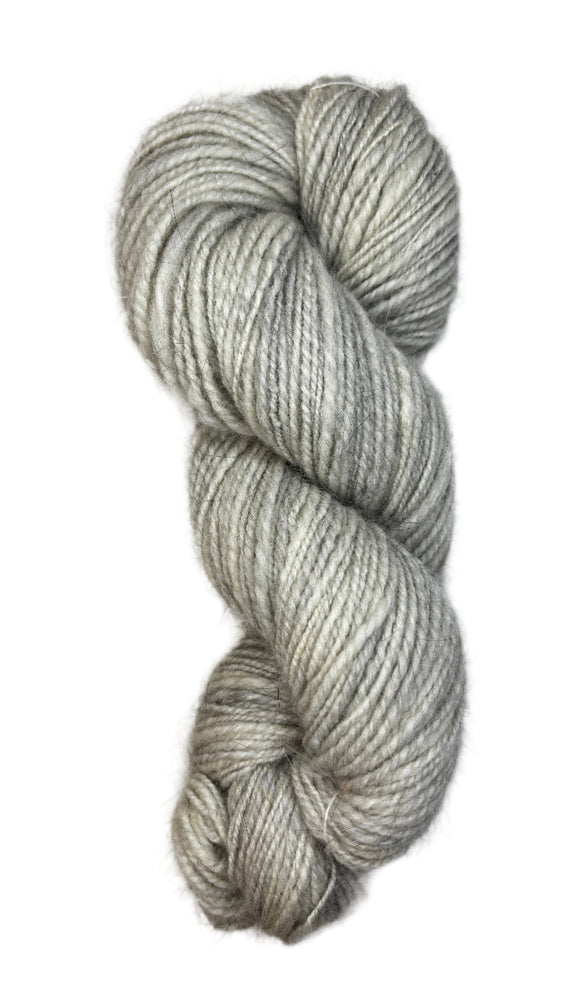 Handspun skein of Angora and Wool Yarn color grey and white