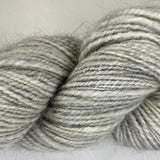 Handspun skein of Angora and Wool Yarn color grey and white