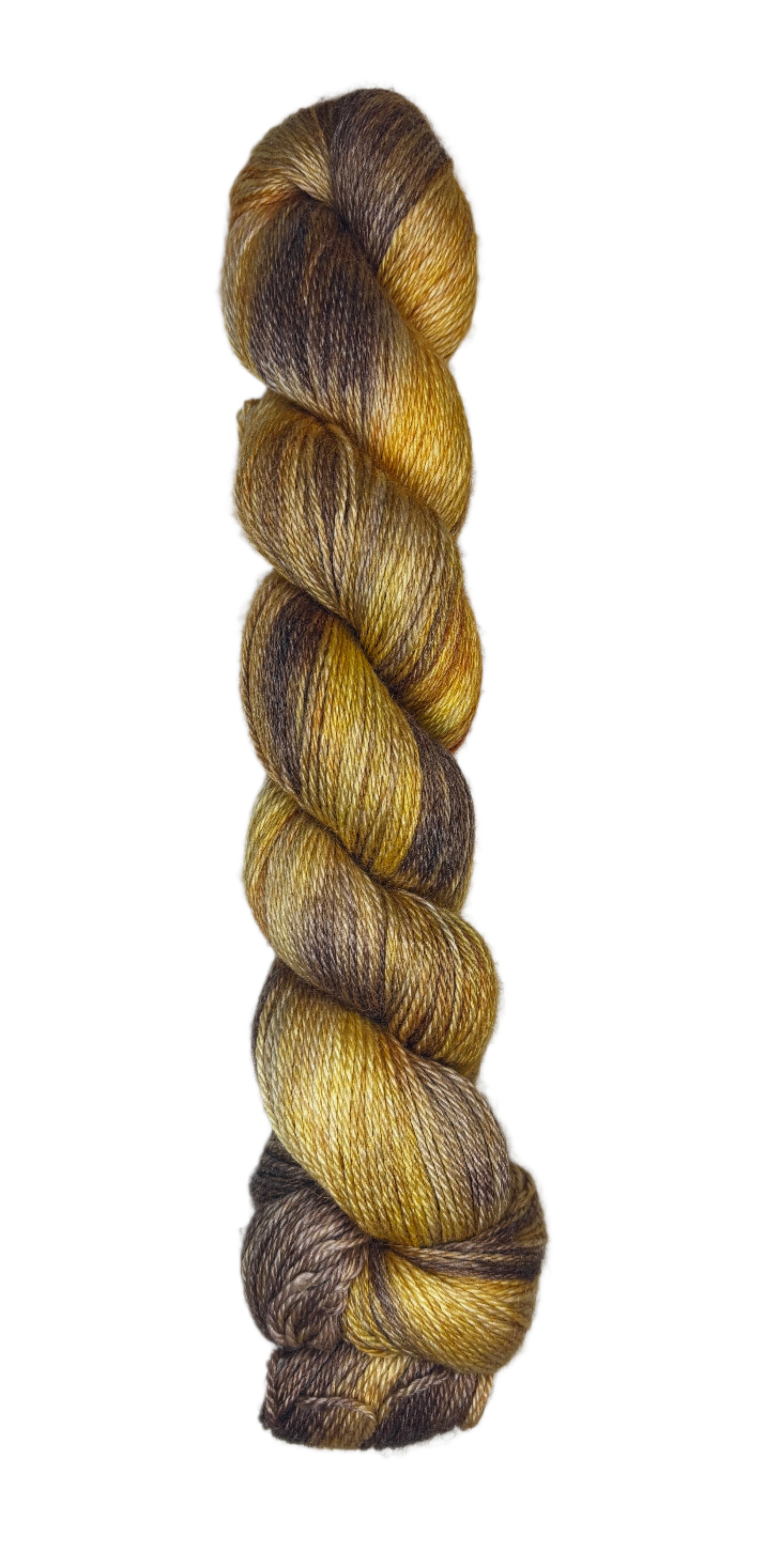 Brown and yellow skein of yarn 