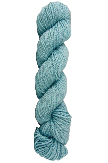 Light Blue skein of mountain meadow wool yarn on a white background