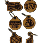 Small wooden stitch markers with decorative Stranger Things engraving