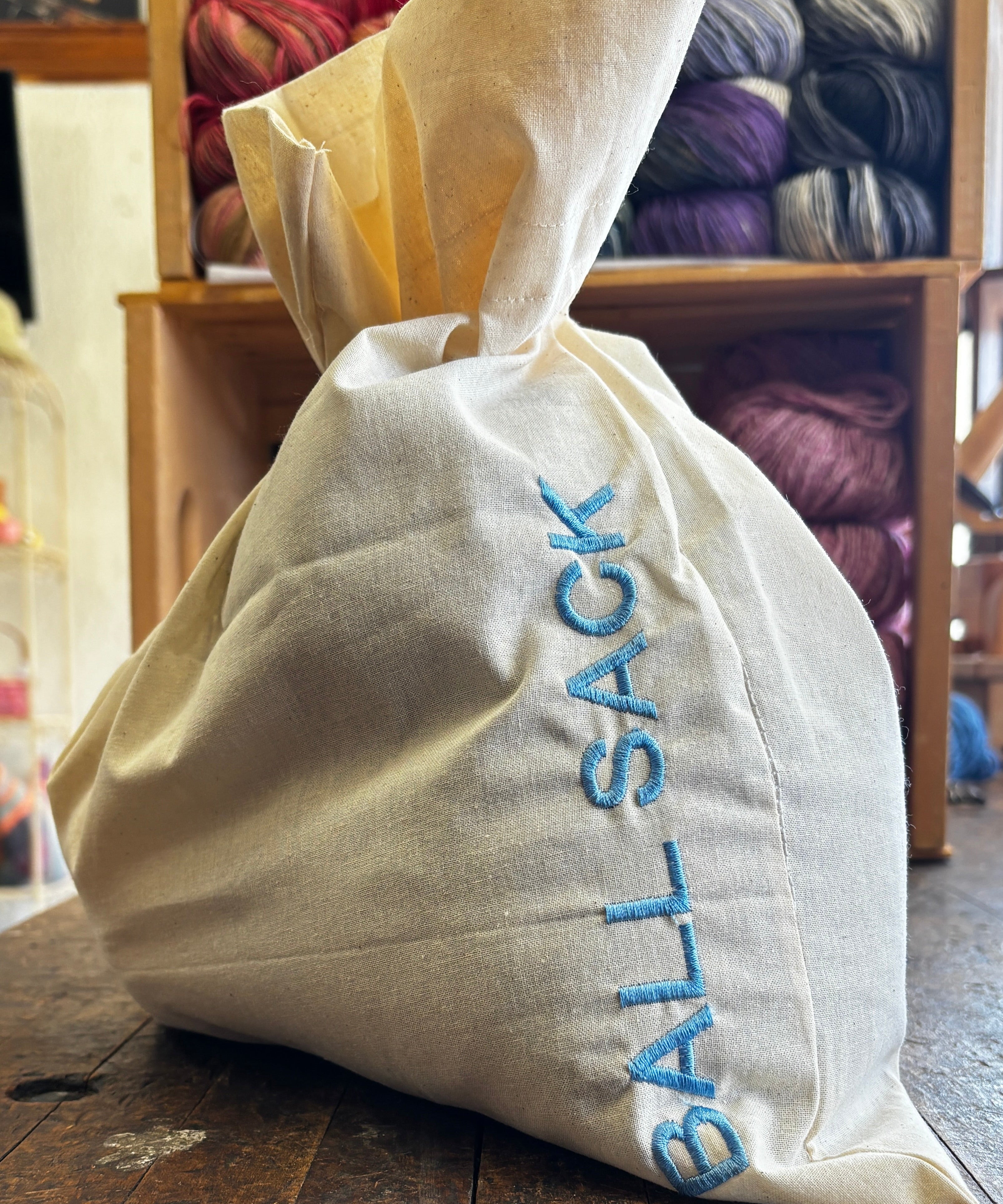 Cloth project bag with Ballsack hand embroidered