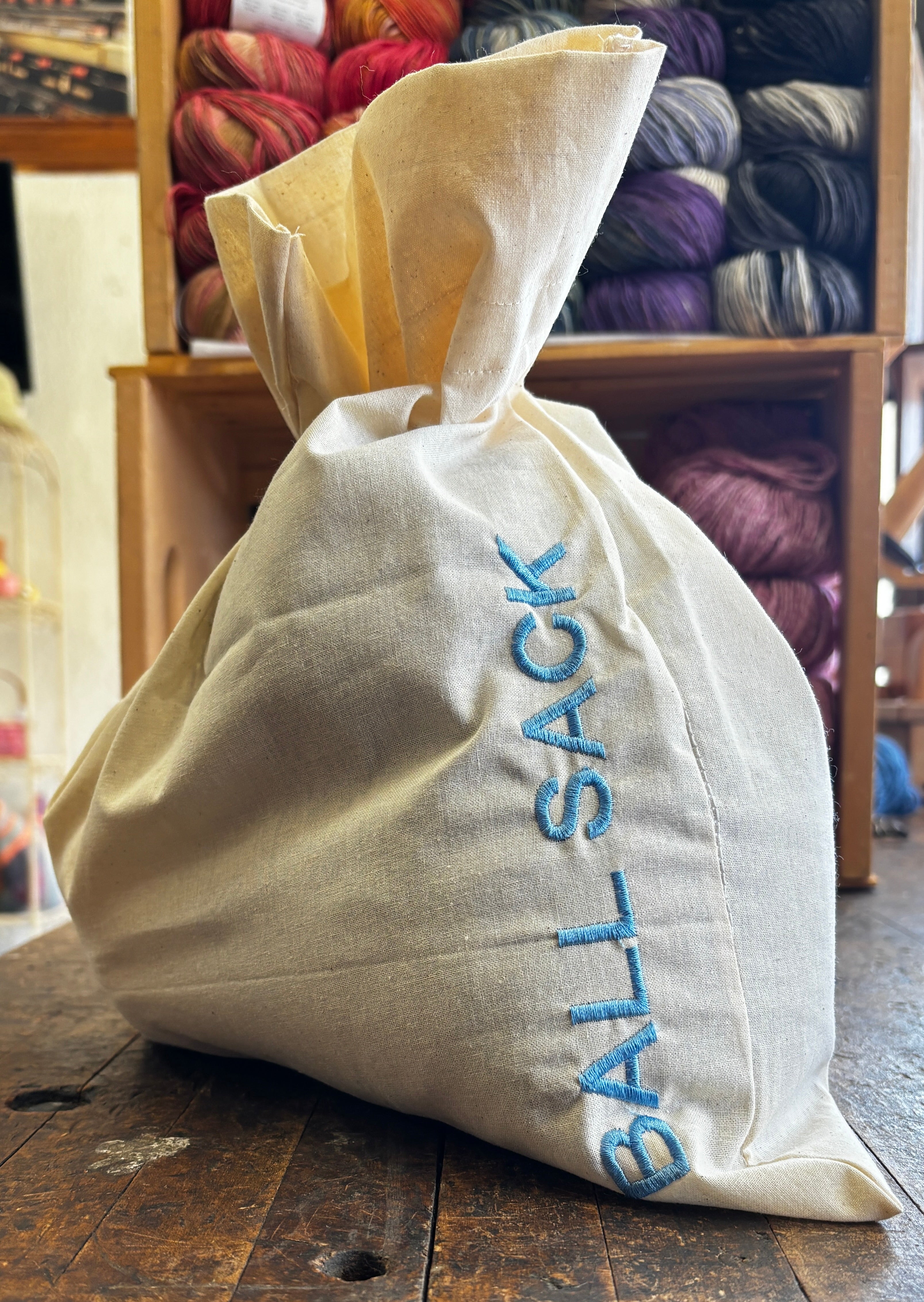 Cloth project bag with Ballsack hand embroidered