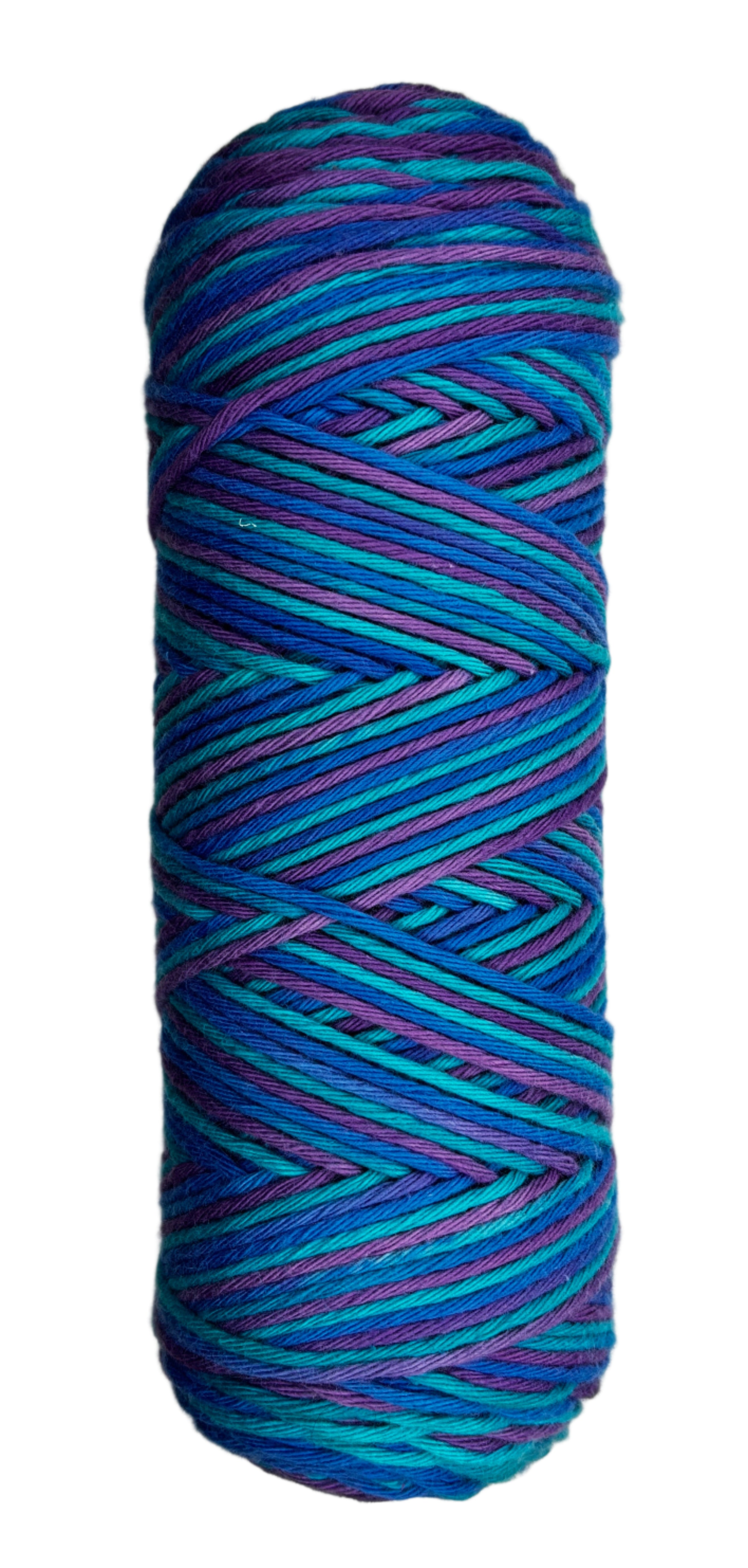 Blue, Aquamarine, Purple striped skein of yarn