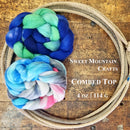 Sweet Mountain Craft Polwarth Combed Top Braid color blue green white black pink