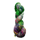 Multicolored skein of yarn on a white background