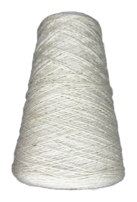 A cone of handspun wool yarn in the color natural white