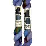 Mini Skeins of Hand Dyed yarn in the colors blue purple yellow green orange 