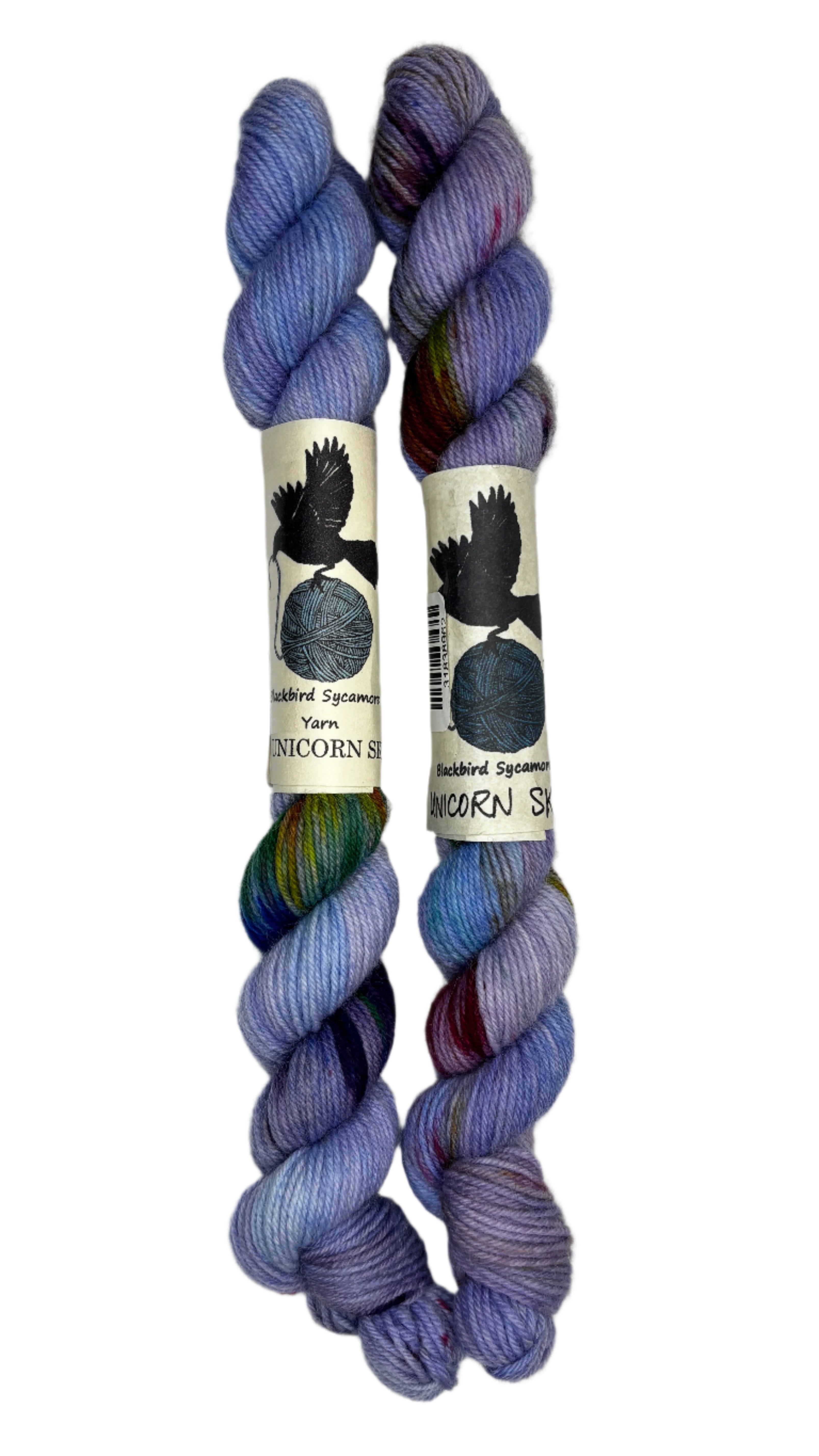 Mini Skeins of Hand Dyed yarn in the colors blue purple yellow green orange 