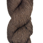 A skein of wool yarn in the color heathered brown