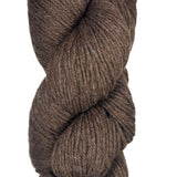 A skein of wool yarn in the color heathered brown