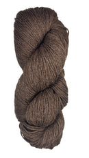 A skein of wool yarn in the color heathered brown