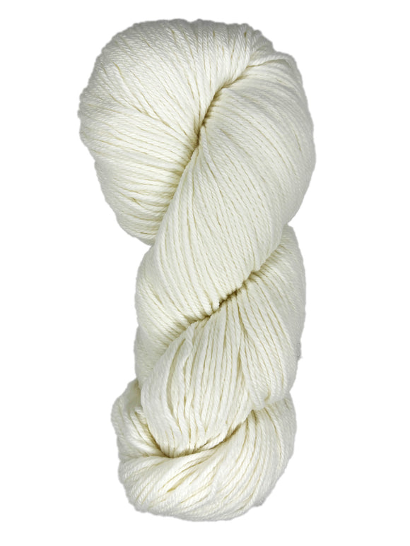 A skein of Berroco Vintage Worsted yarn color white