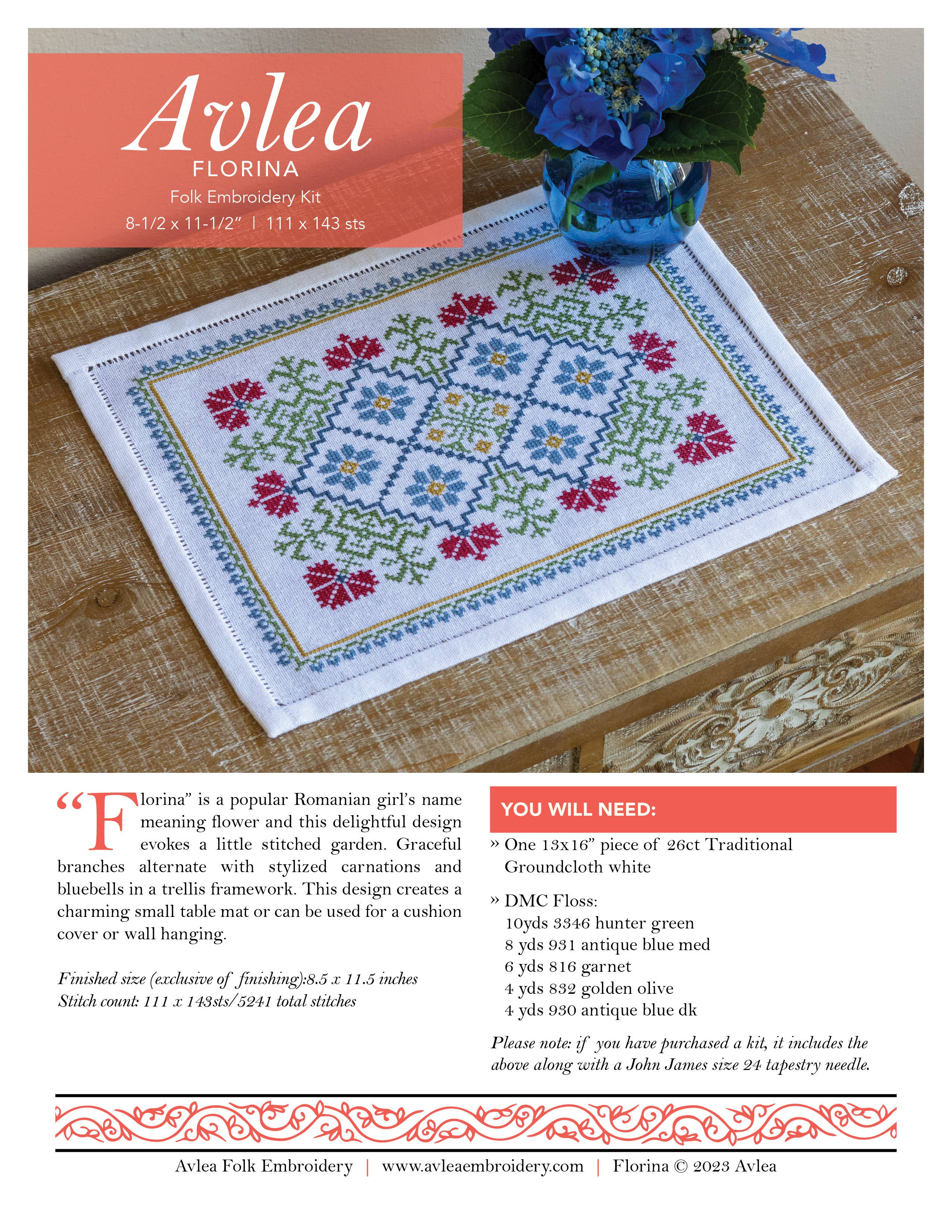 Avlea Folk Embroidery - Florina cross stitch kit