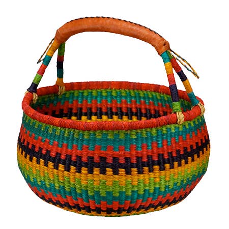African Bolga Basket: Round with Leather Handle