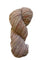 A single skein of variegated yarn with soft, fuzzy texture in muted beige, brown, and peach tones, photographed on a plain off-white background.