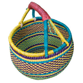 African Bolga Basket: Round with Leather Handle
