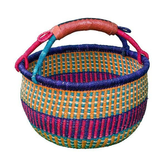 African Bolga Baskets : XL Round with Leather Handles