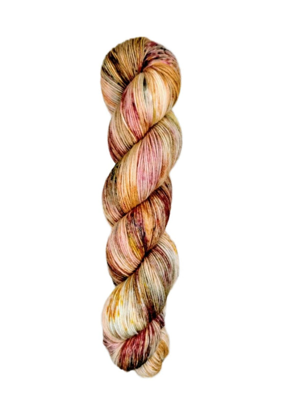 Blackbird Sycamore Fingering Mini Skein Yarn Color peach pink red brown black speckles
