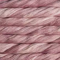 A close-up of twisted yarn or thread strands in a dusty mauve-pink color with subtle tonal variation.