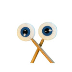 Eyeball-shaped stitch stoppers on crossed needled