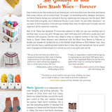 Back cover of book on managing yarn stash with images of knitted items and text.