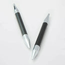 Two black and silver pens on a white background