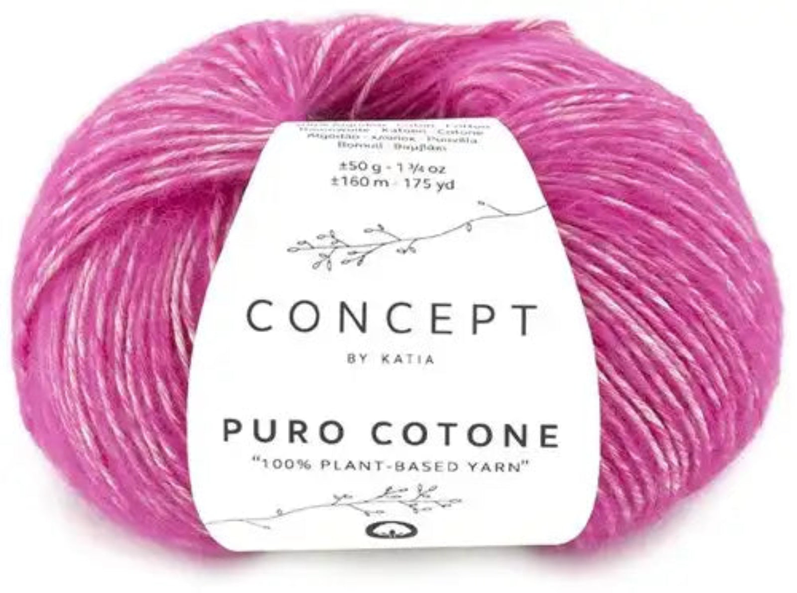 Pink yarn ball with 'Concept by Katia' label on a white background